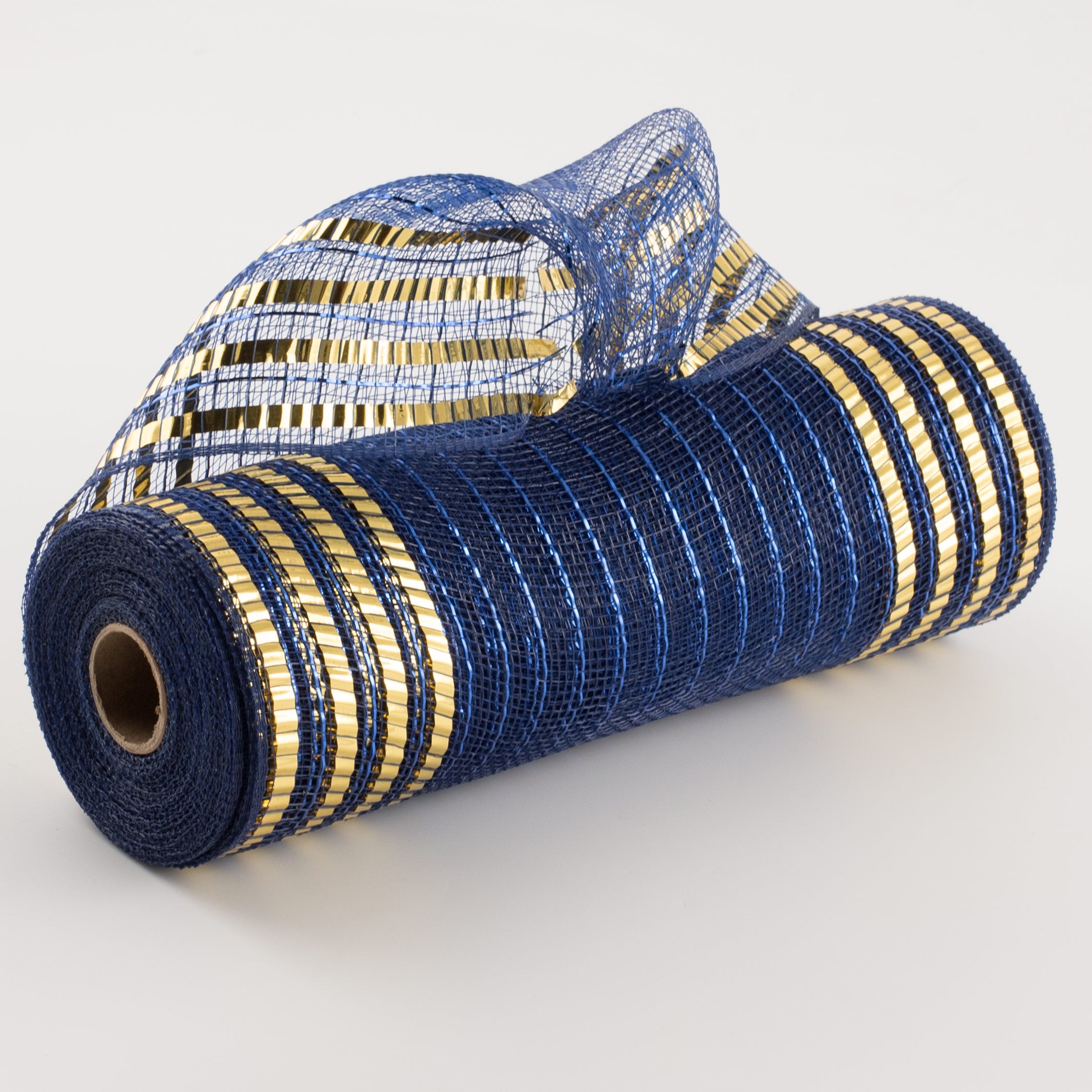 10" Matte XL Wide Foil Border Mesh: Navy Blue & Gold