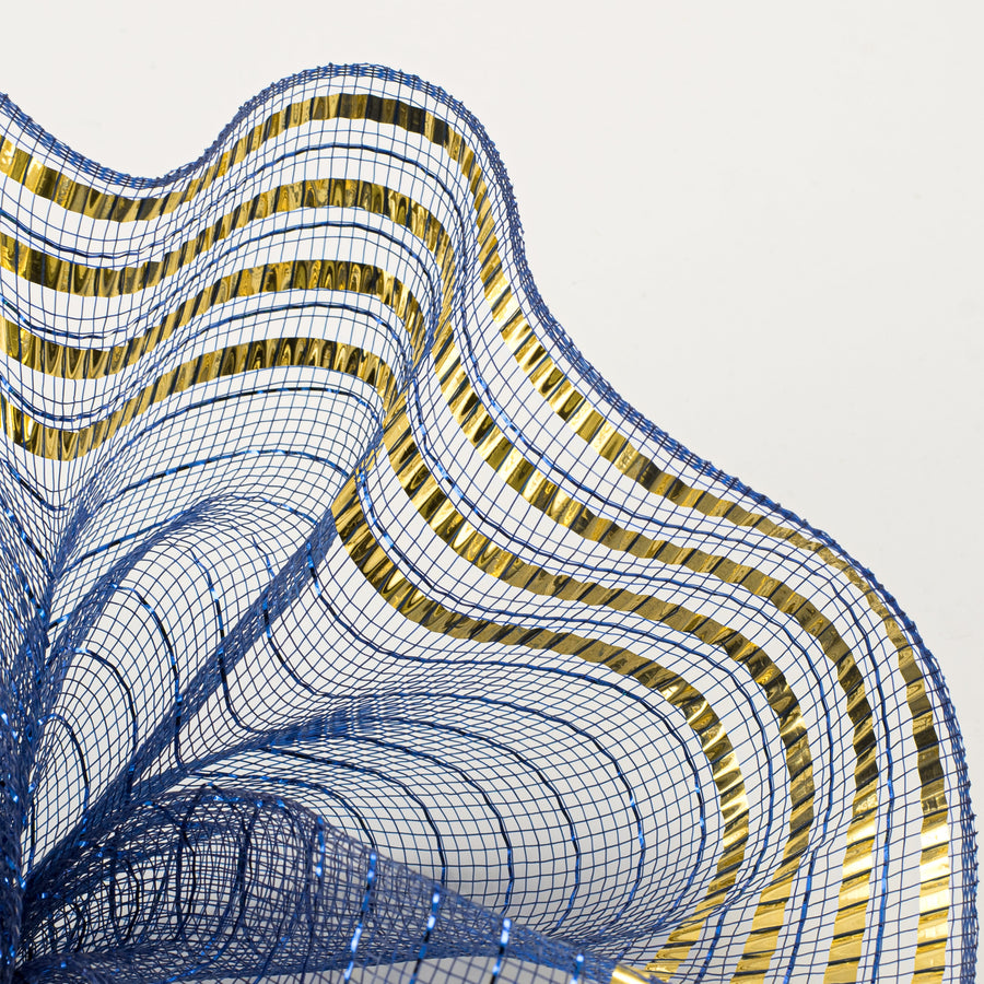 10" Matte XL Wide Foil Border Mesh: Navy Blue & Gold