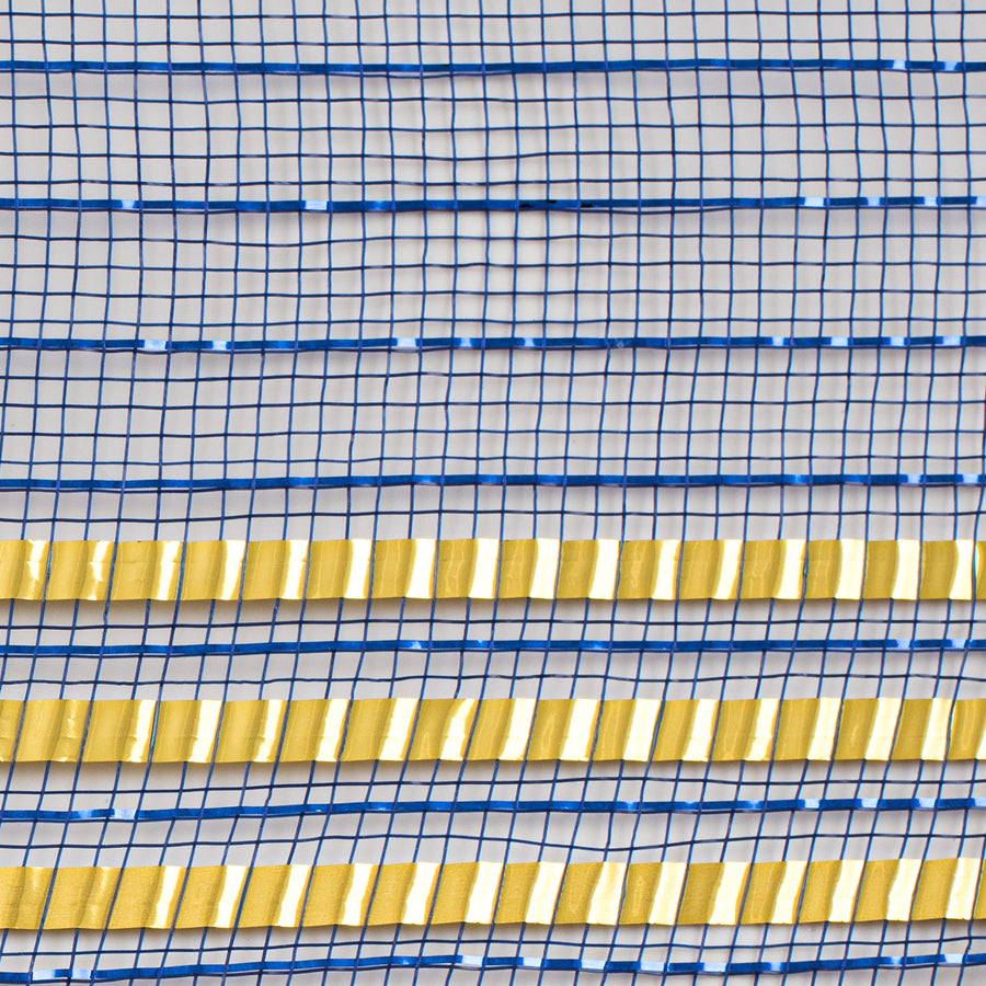10" Matte XL Wide Foil Border Mesh: Navy Blue & Gold