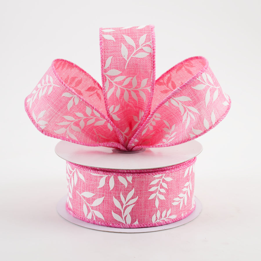 1.5" Laurel Leaf Ribbon: Pink (10 Yards)