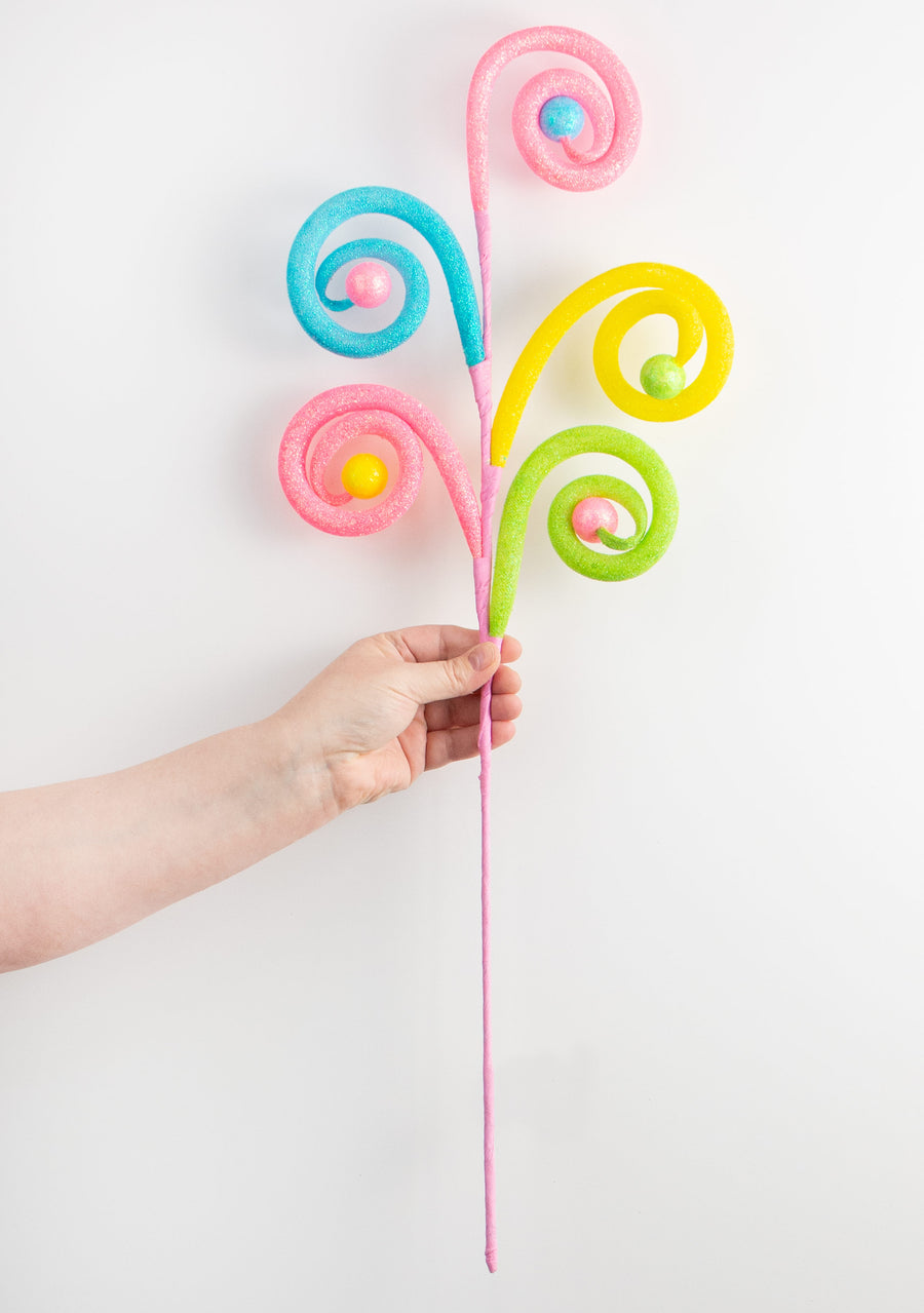 28" Large Glitter Curl Ball Spray: Pastel Multi