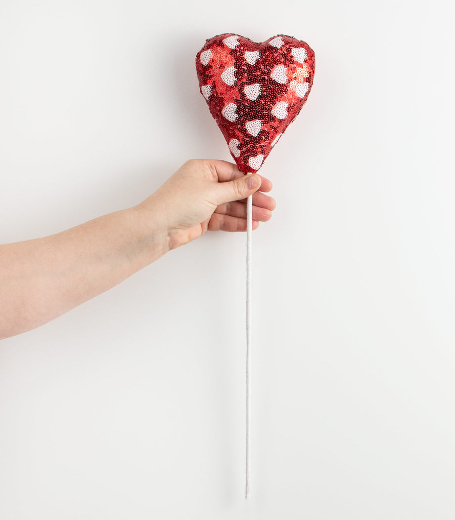 19" Single Sequin Valentine Heart Pick: Red
