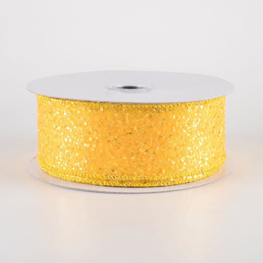 1.5" Large Glitter Ribbon: Yellow (10 Yards)