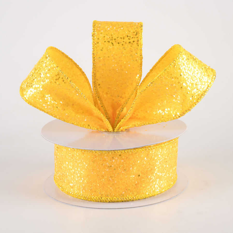 1.5" Large Glitter Ribbon: Yellow (10 Yards)