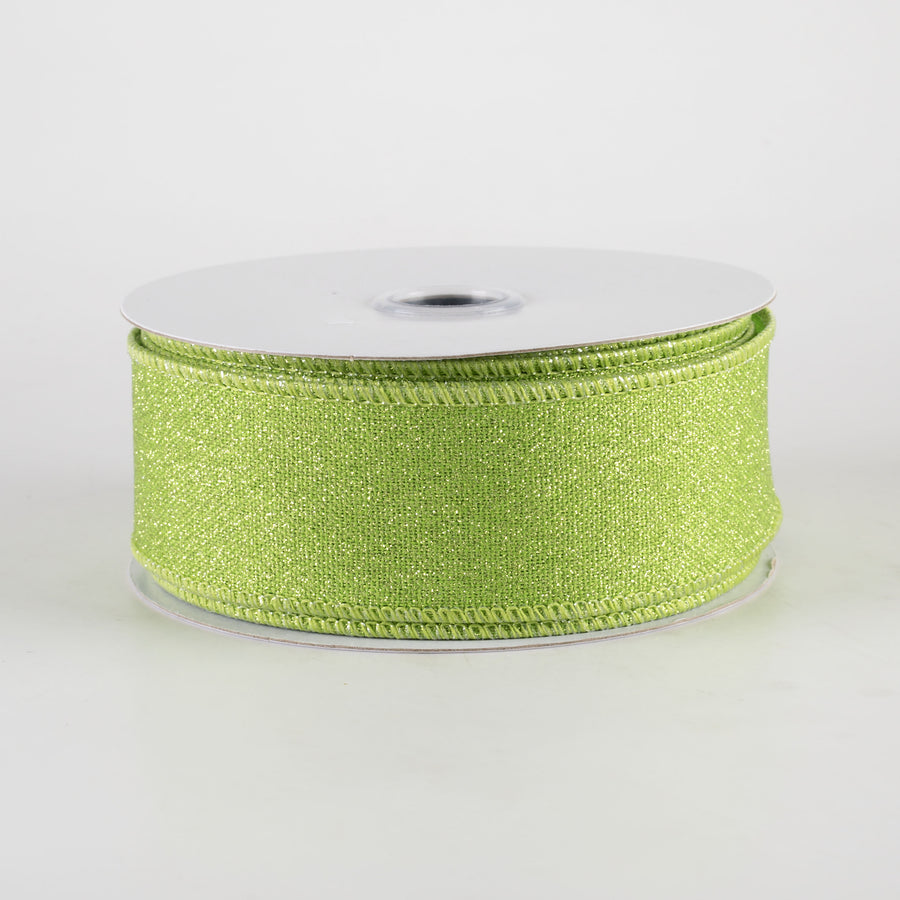 1.5" Fine Glitter on Royal Ribbon: Light & Fresh Green (10 Yards)