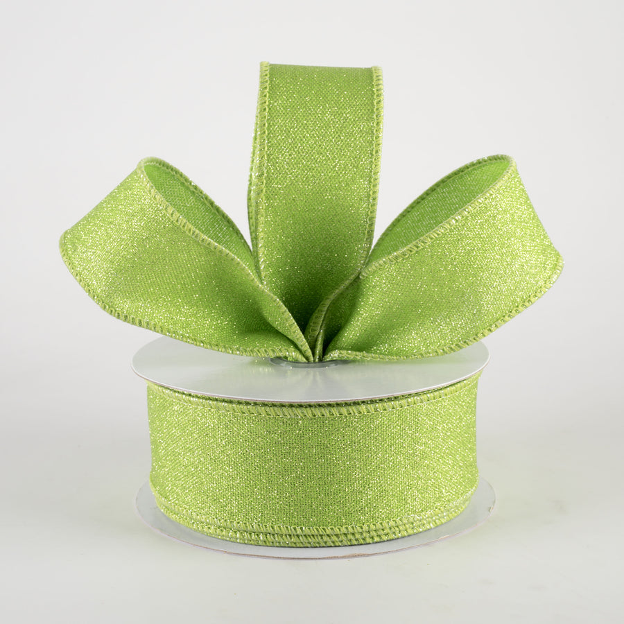 1.5" Fine Glitter on Royal Ribbon: Light & Fresh Green (10 Yards)