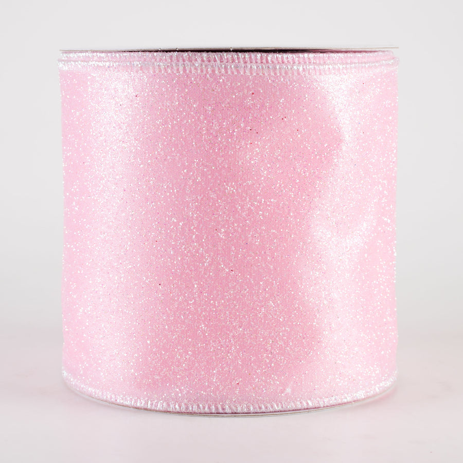 4" Iridescent Glitter Satin Ribbon: Light Pink (10 Yards)