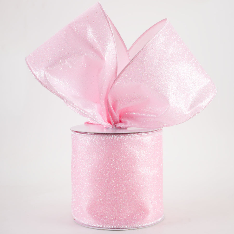 4" Iridescent Glitter Satin Ribbon: Light Pink (10 Yards)