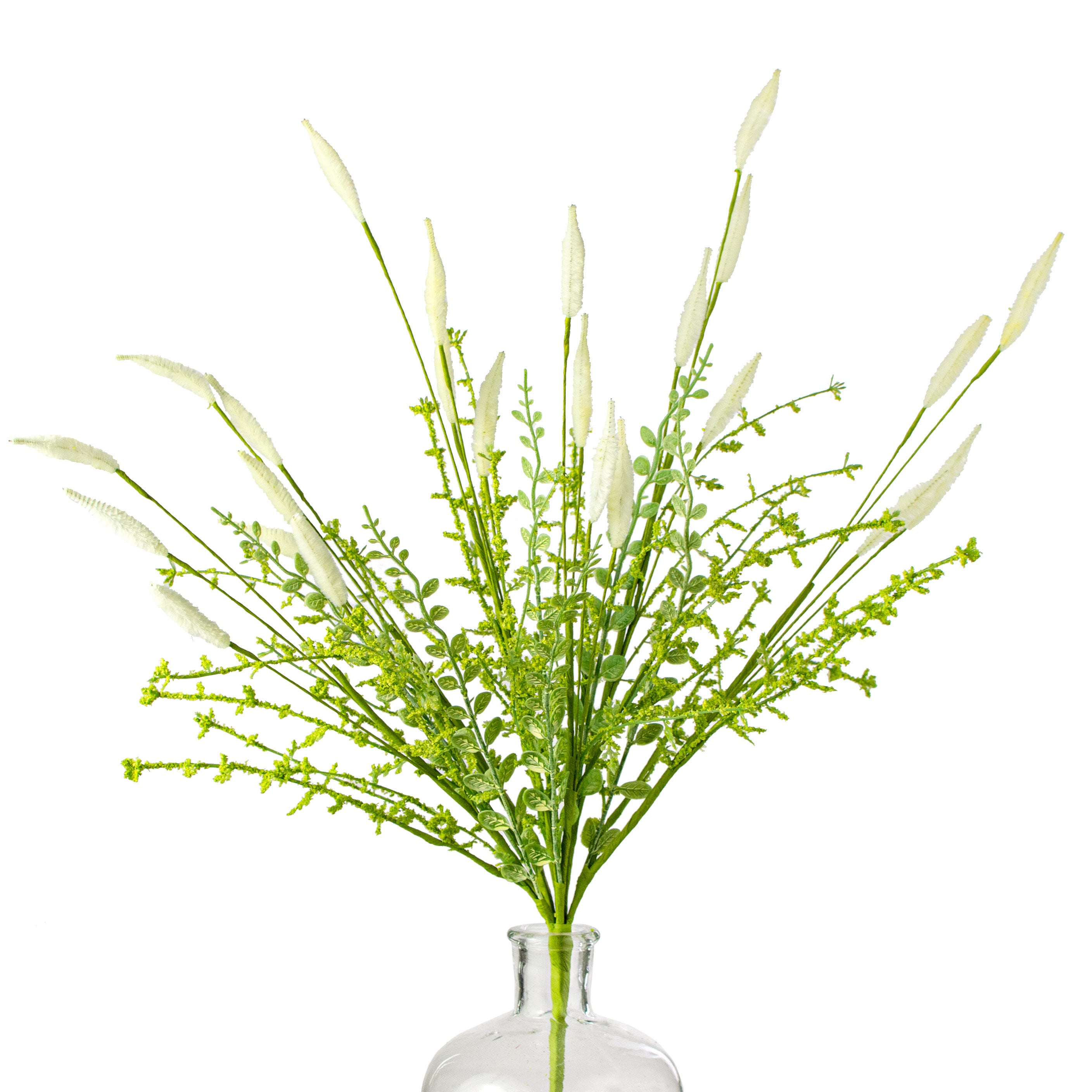 24" Bunny Tail & Leaves Bush: Cream
