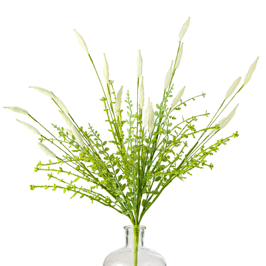 24" Bunny Tail & Leaves Bush: Cream