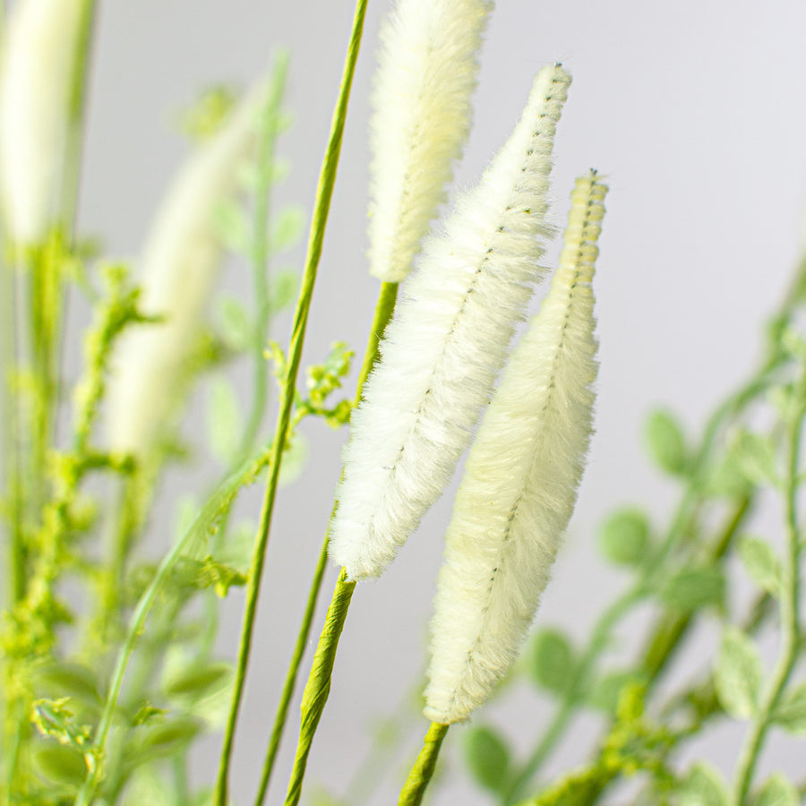 24" Bunny Tail & Leaves Bush: Cream