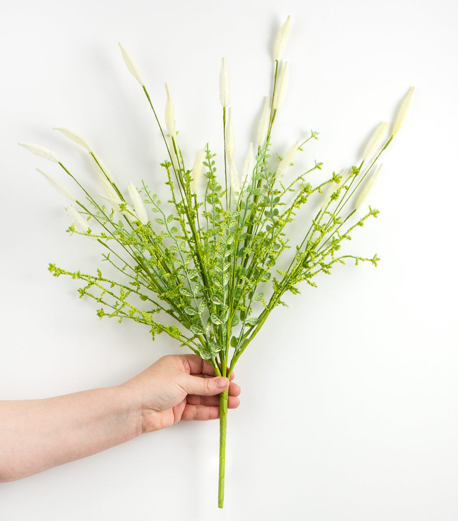 24" Bunny Tail & Leaves Bush: Cream