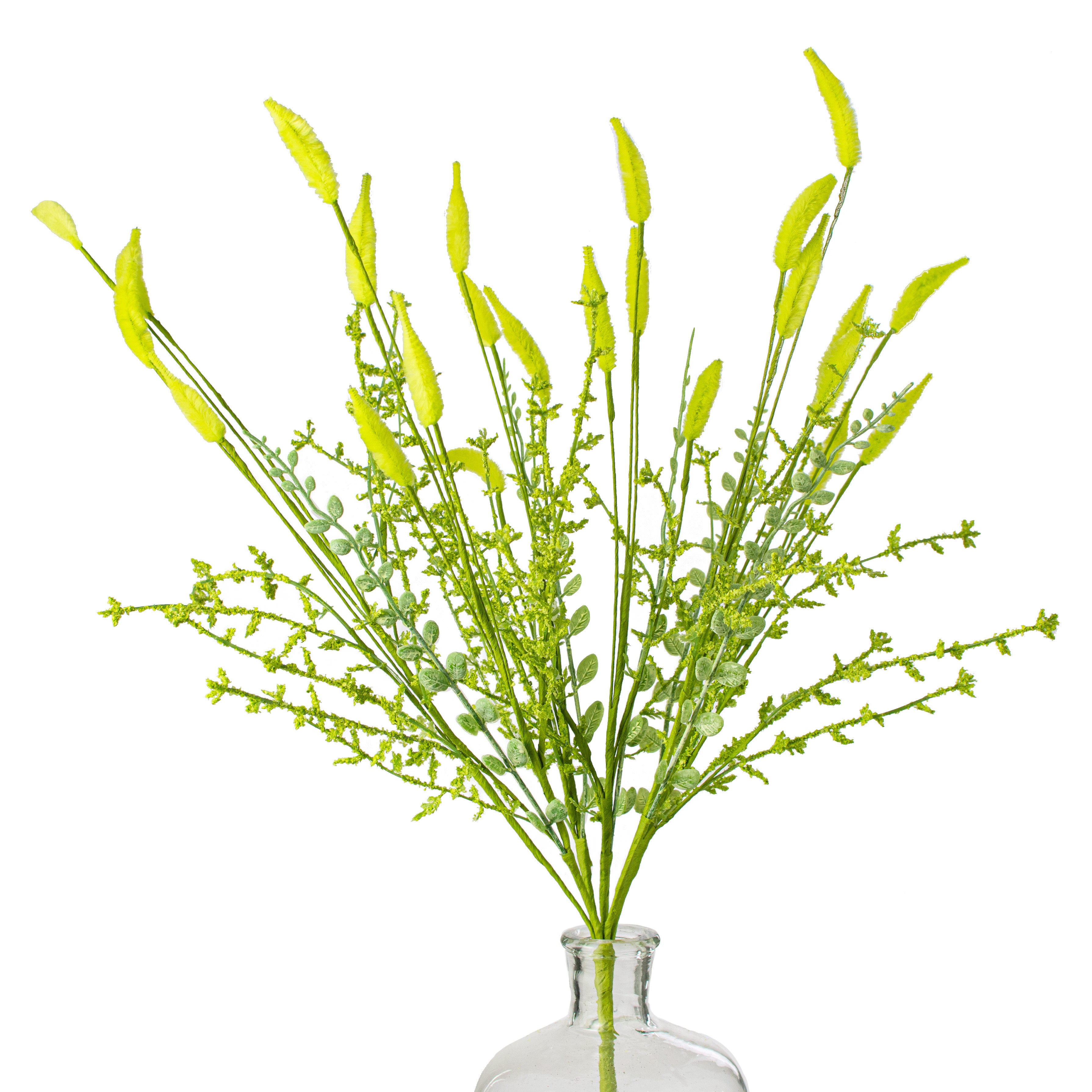 24" Bunny Tail & Leaves Bush: Green