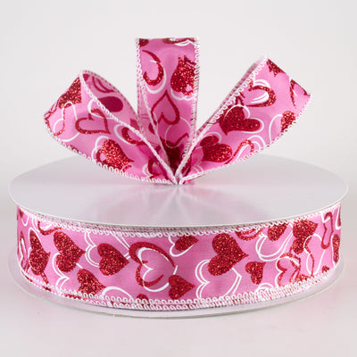 1.5" Glittered Lisa Hearts Ribbon: Dark Pink (50 Yards)