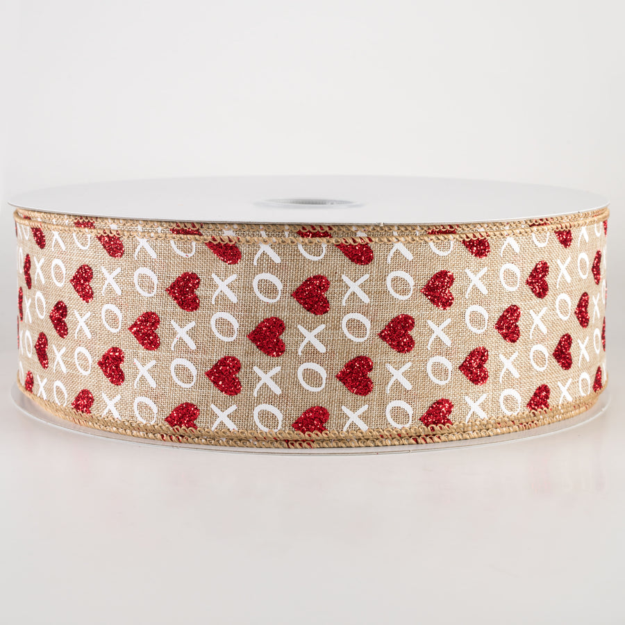 Hearts & Dots: Wired Printed Ribbon - 63mm Hearts & Dots: Wired Printed Ribbon - 63mm