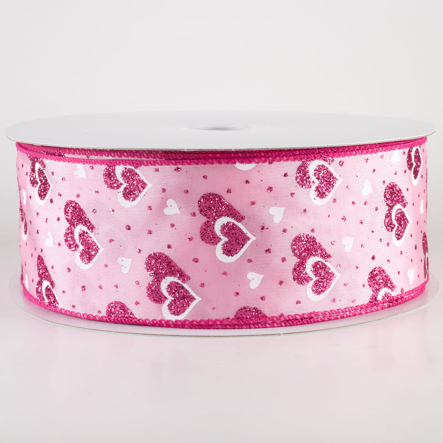 2.5" Glittered Dots & Hearts Ribbon: Pink (50 Yards)