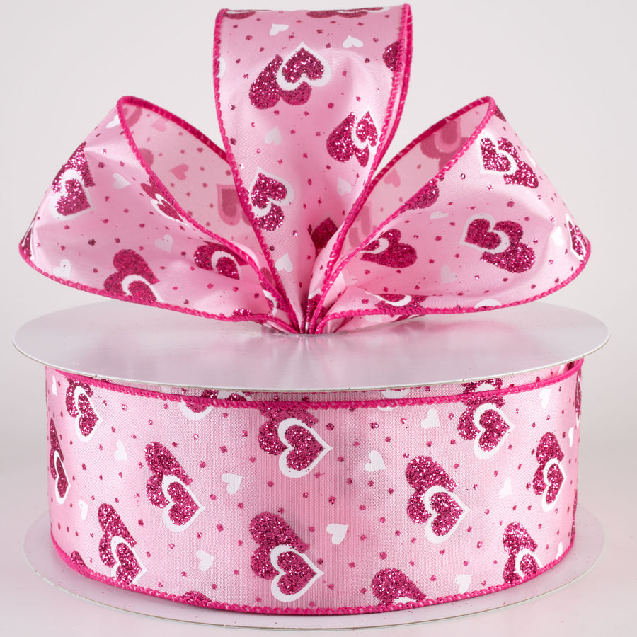 2.5" Glittered Dots & Hearts Ribbon: Pink (50 Yards)