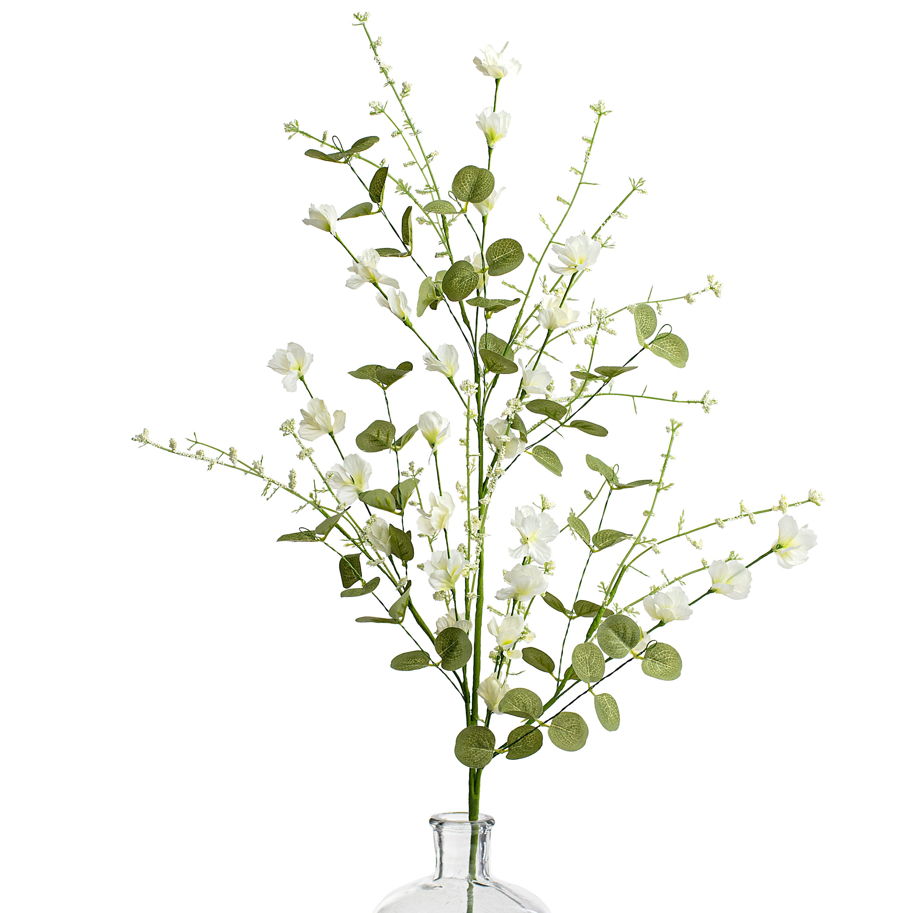 31" Fabric Flower Eucalyptus Spray: Cream White