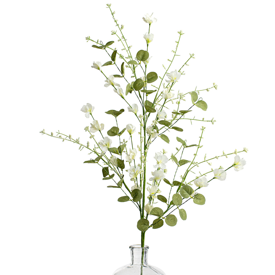 31" Fabric Flower Eucalyptus Spray: Cream White