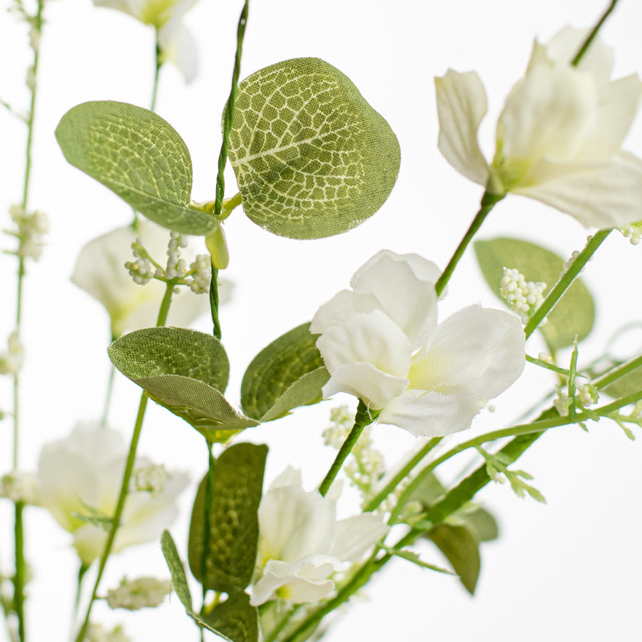31" Fabric Flower Eucalyptus Spray: Cream White
