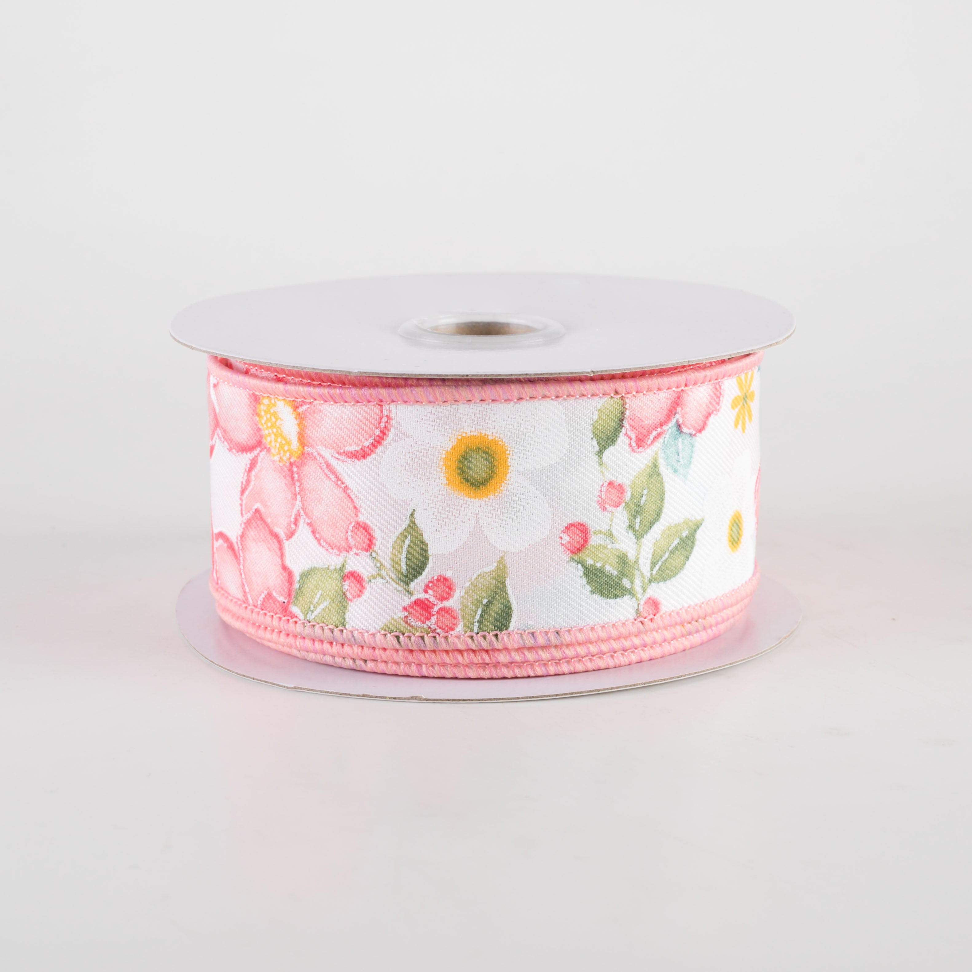 1.5" Watercolor Flowers Ribbon: Dark Rose, Coral, Green, Teal (10 Yards)
