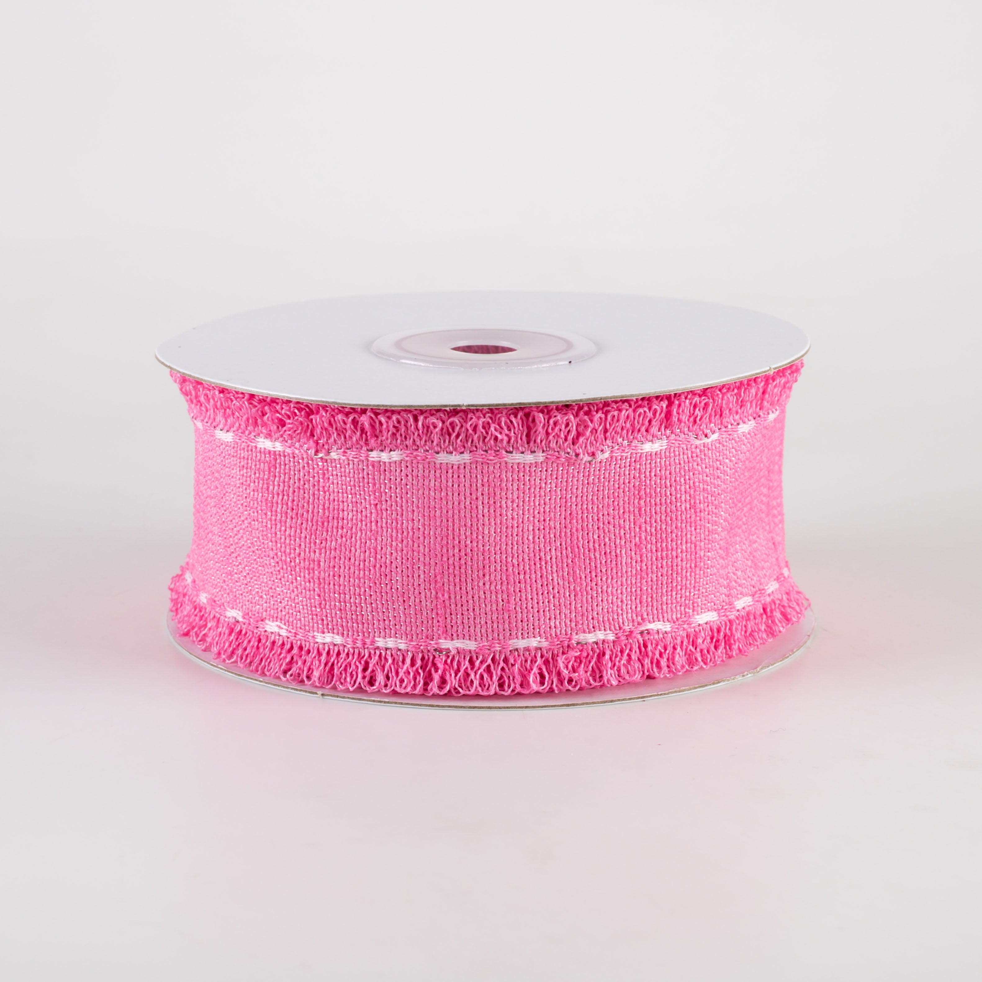 1.5" Slub Fuzzy Edge Ribbon: Hot Pink & White (10 Yards)