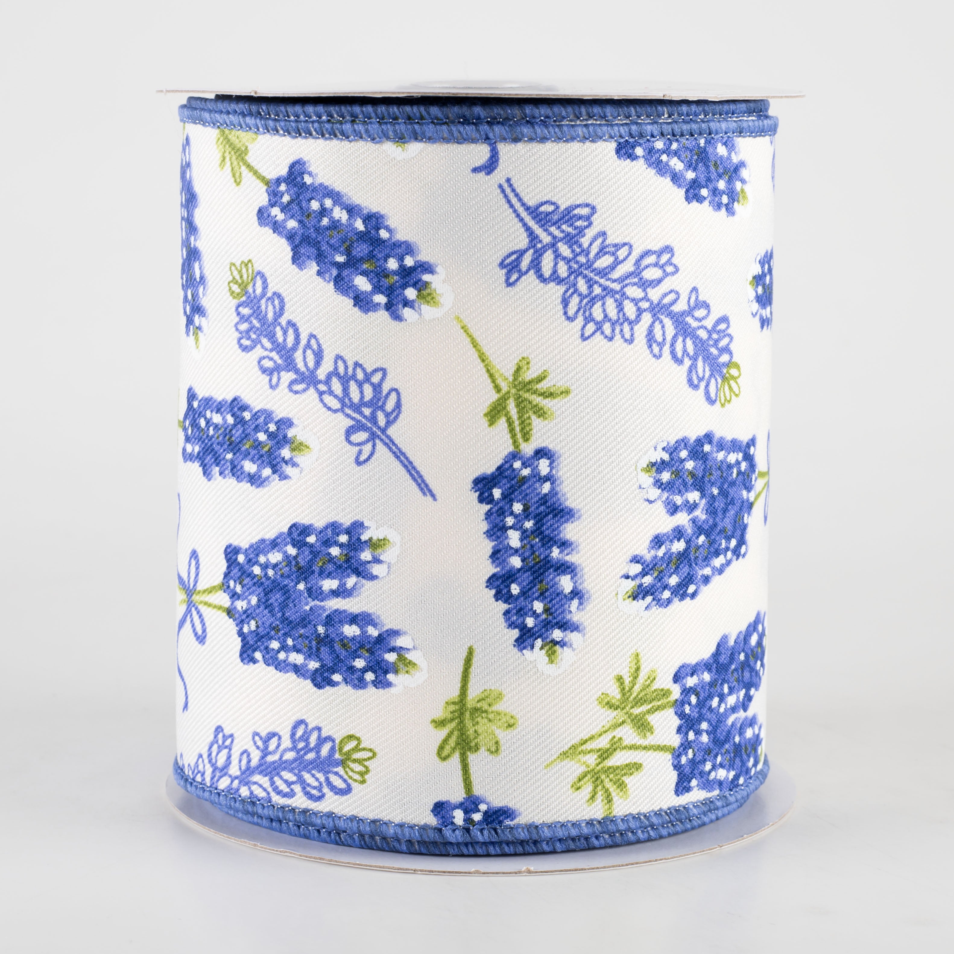 4" Bluebonnet Pattern Ribbon: Ivory (10 Yards)