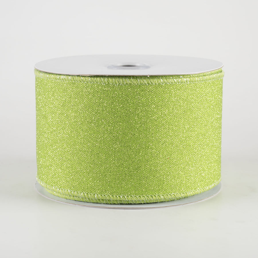 2.5" Fine Glitter on Royal Ribbon: Light & Fresh Green (10 Yards)
