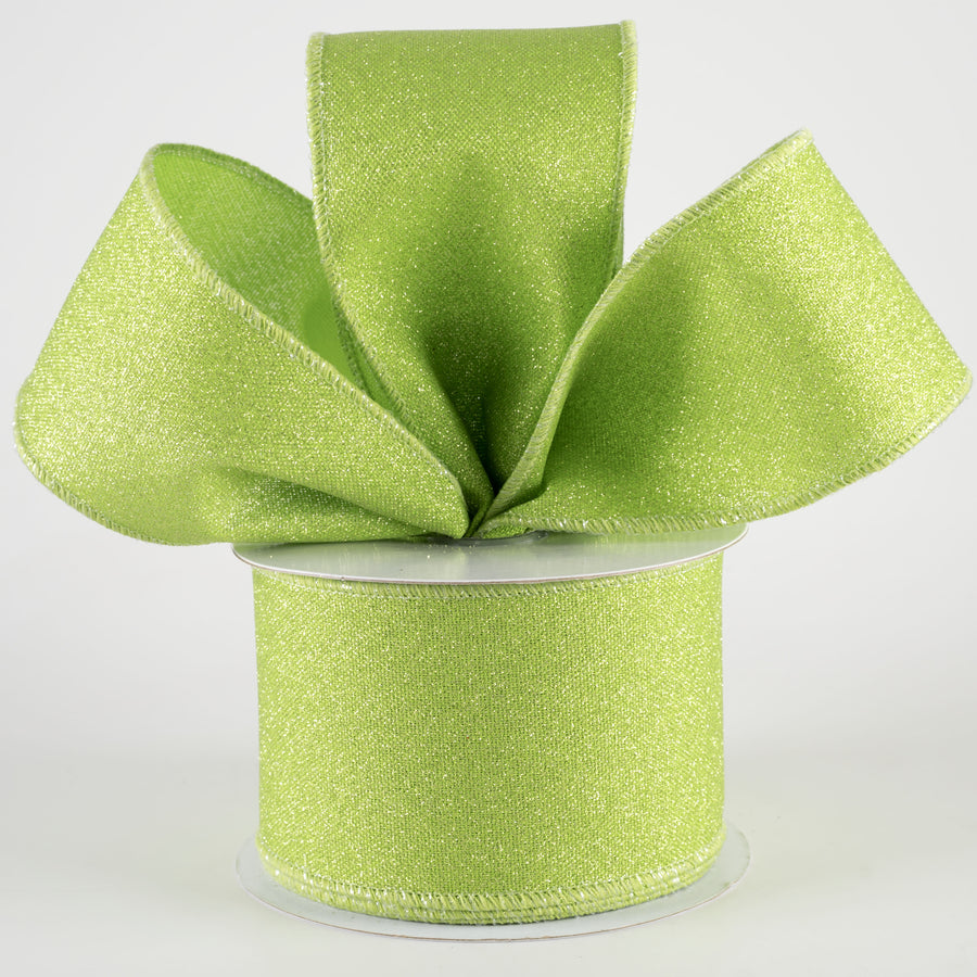 2.5" Fine Glitter on Royal Ribbon: Light & Fresh Green (10 Yards)