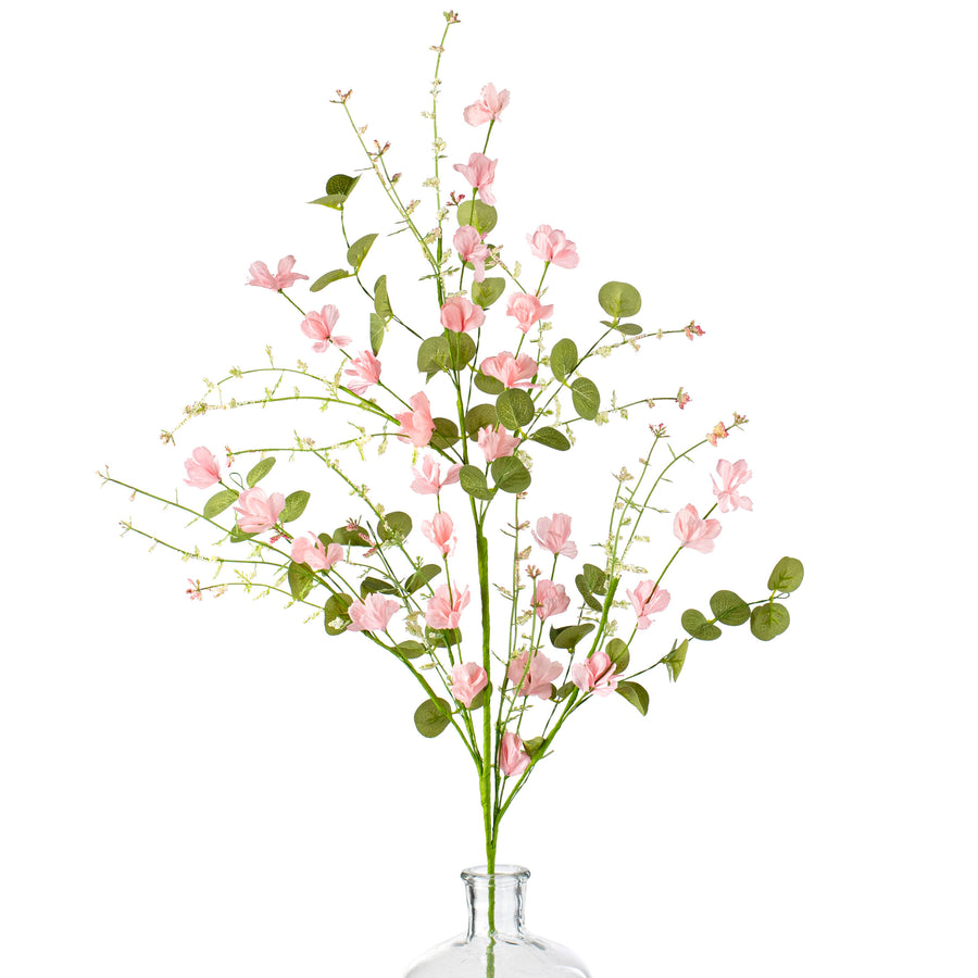 31" Fabric Flower Eucalyptus Spray: Pink