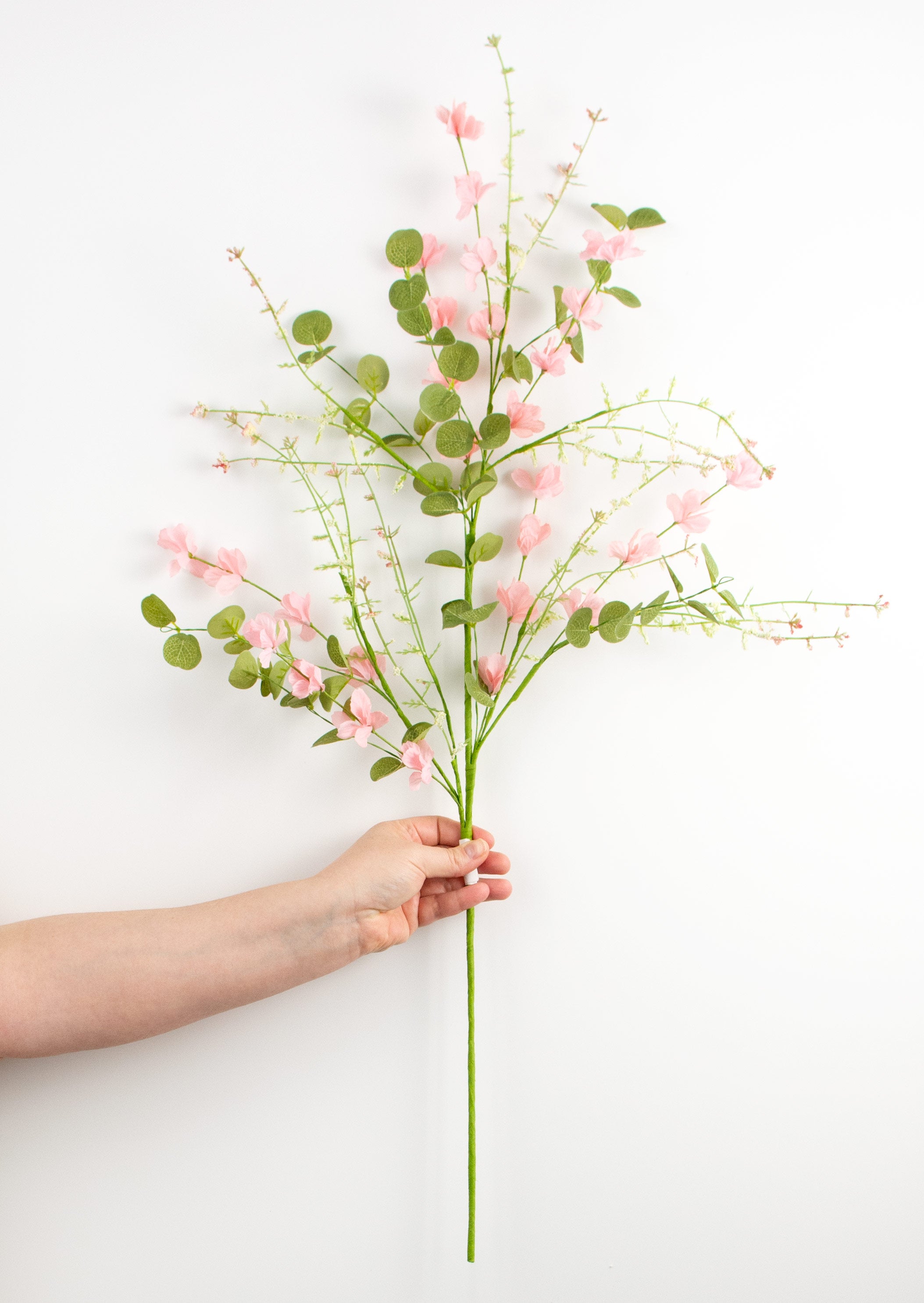 31" Fabric Flower Eucalyptus Spray: Pink