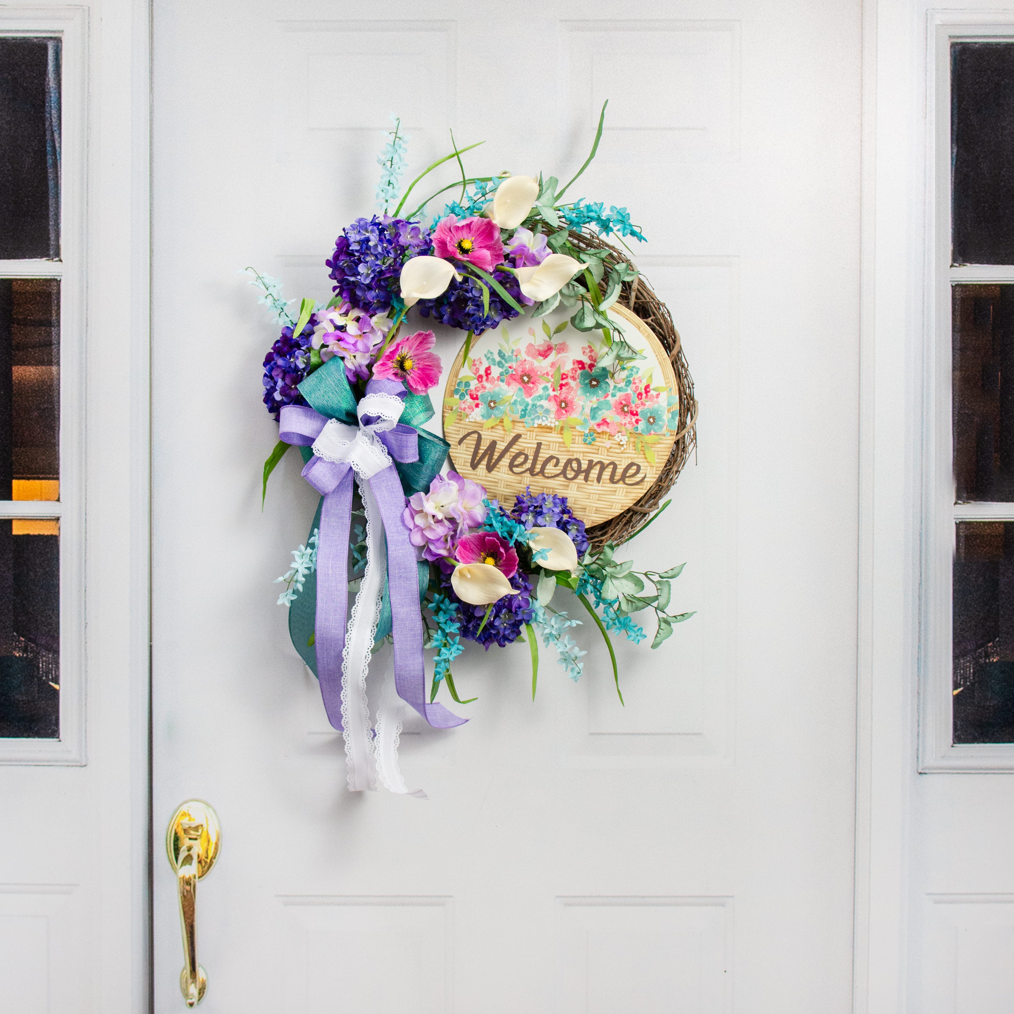 12" Metal Sign: Welcome Flower Basket