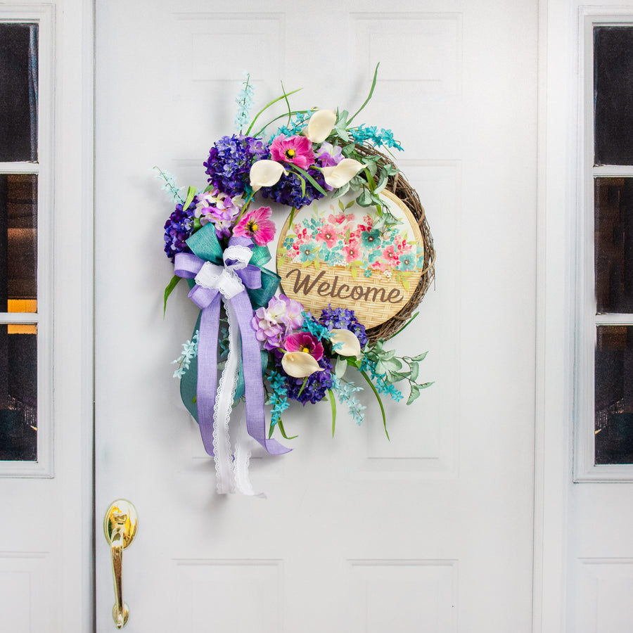 12" Metal Sign: Welcome Flower Basket