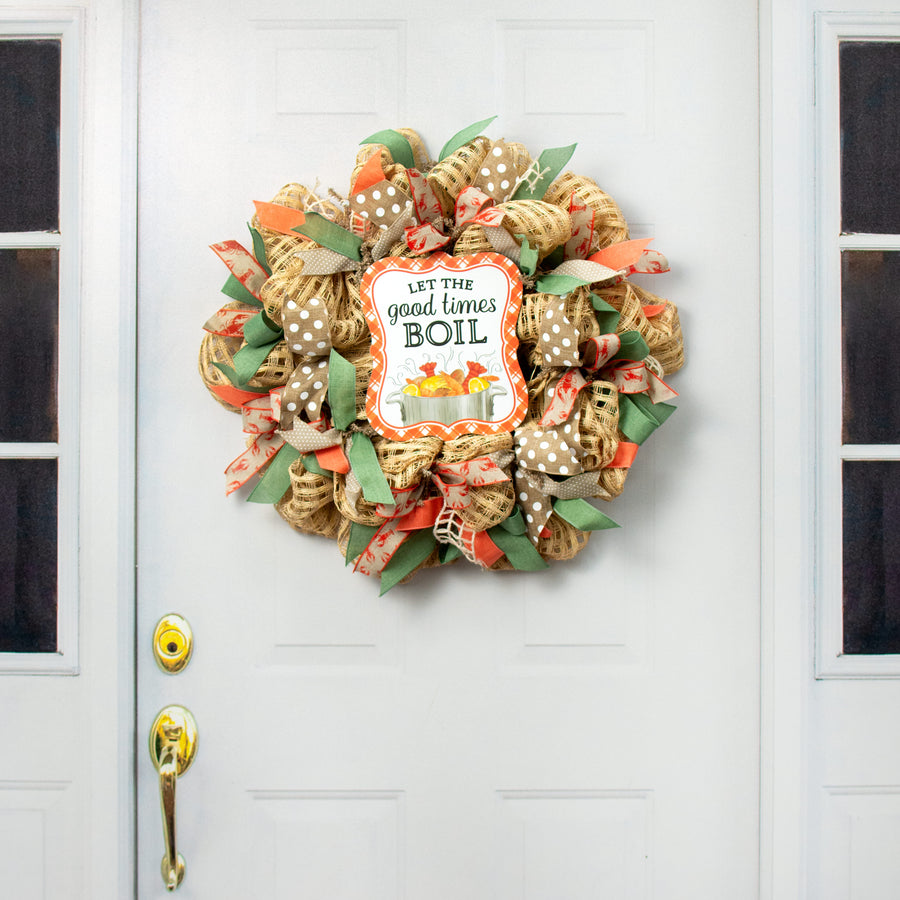10" Scalloped Wooden Sign: Let the Good Times Boil Crawfish