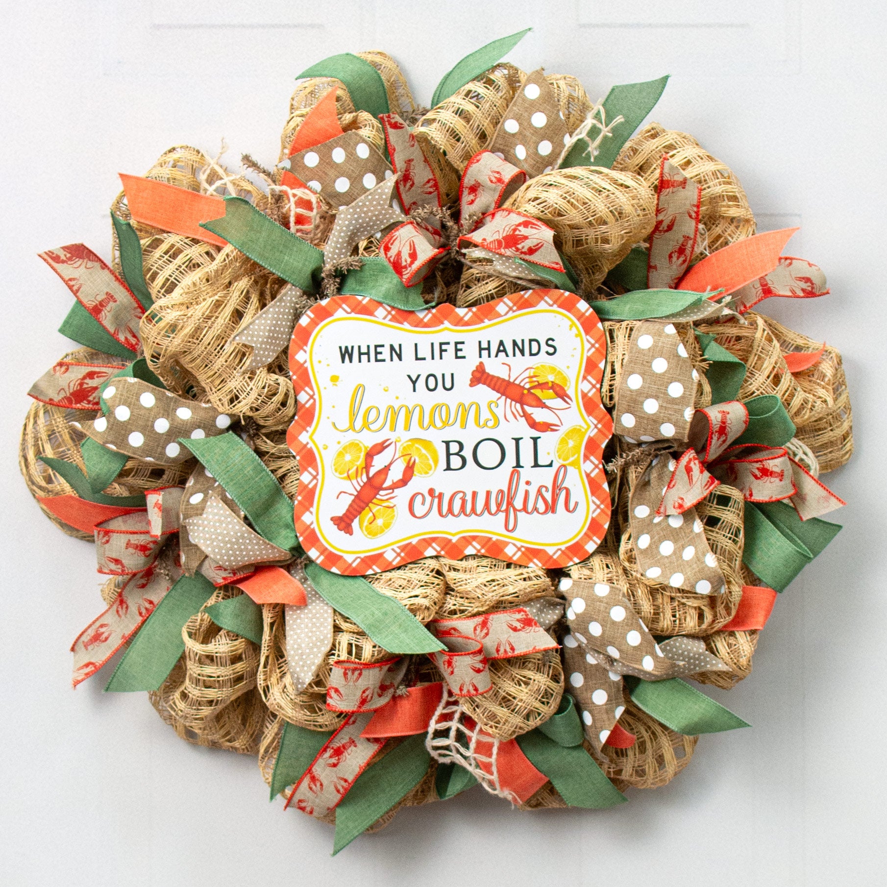 10" Scalloped Wooden Sign: Life Lemons, Boil Crawfish