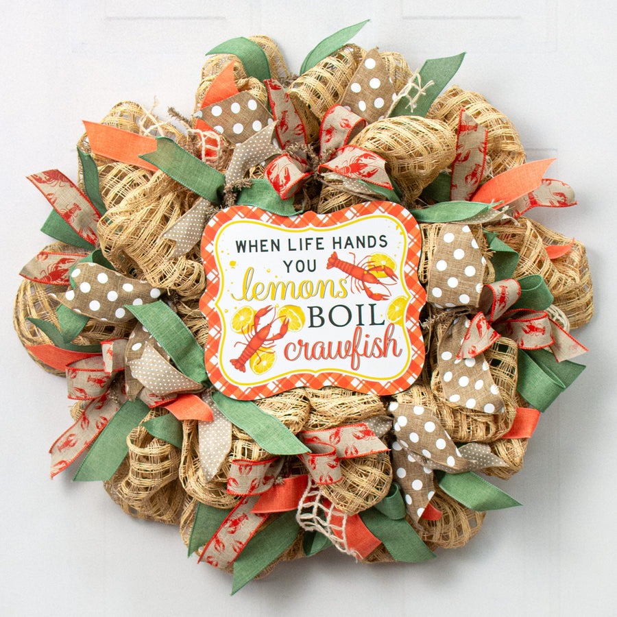 10" Scalloped Wooden Sign: Life Lemons, Boil Crawfish