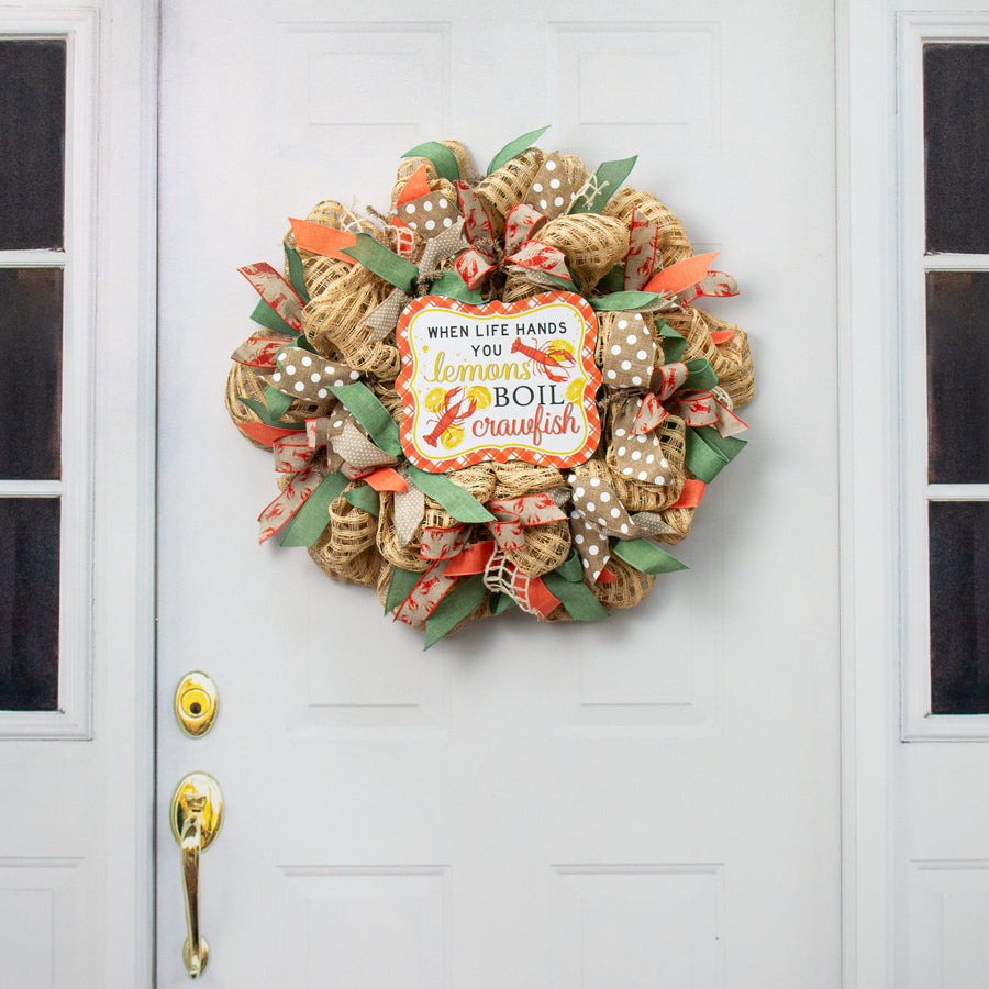 10" Scalloped Wooden Sign: Life Lemons, Boil Crawfish