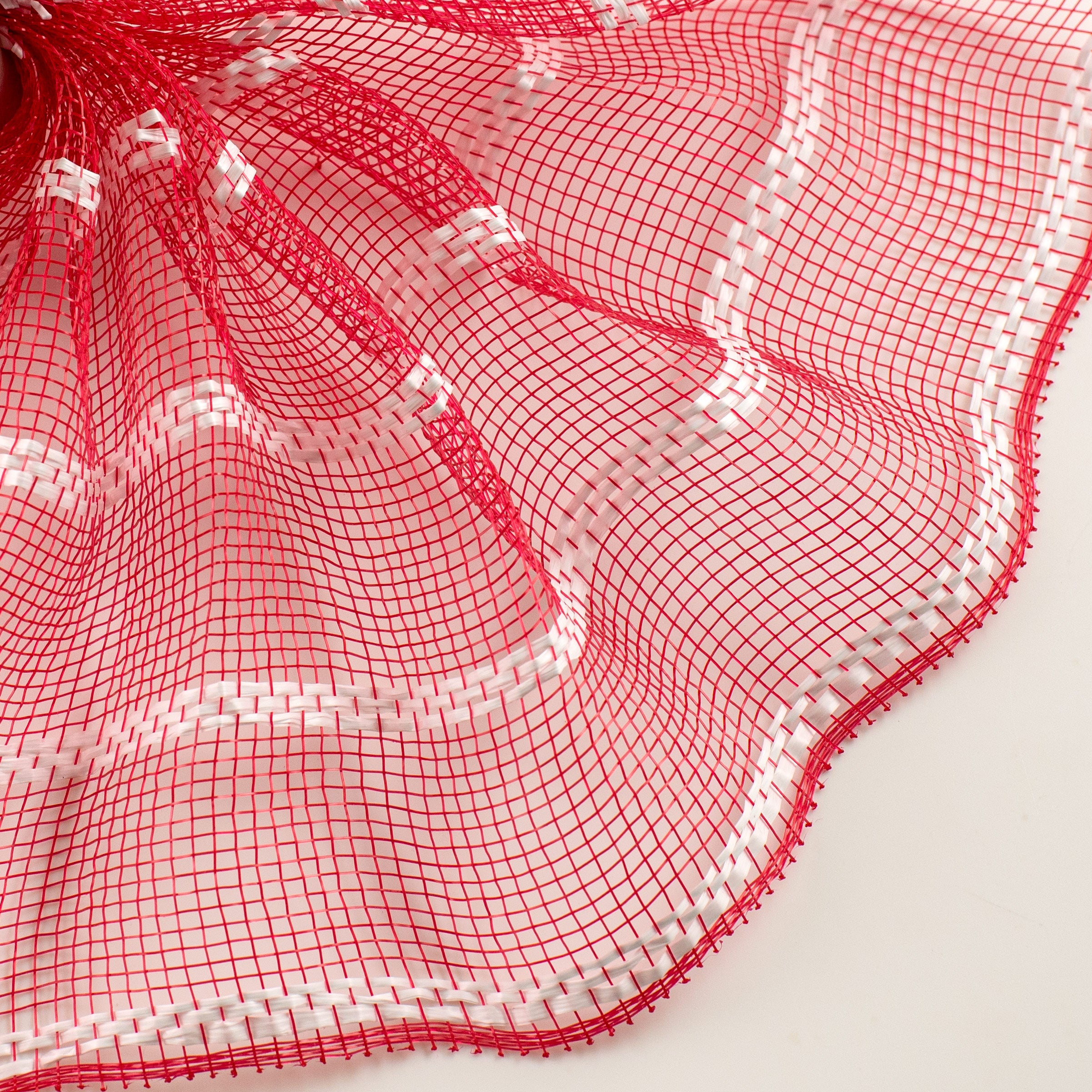 10" Vertical Wide Stripe Mesh: Red & White