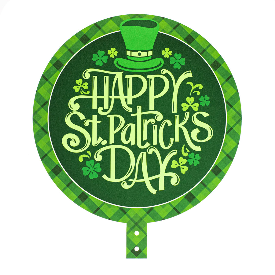 12" Round Waterproof BowTie Sign™: Happy St. Patrick's Day Plaid
