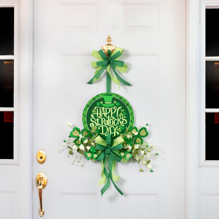 12" Round Waterproof BowTie Sign™: Happy St. Patrick's Day Plaid