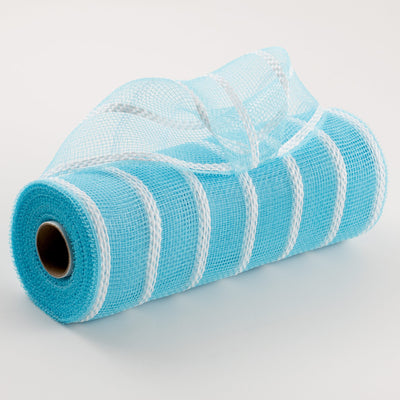 10" Vertical Wide Stripe Mesh: Turquoise & White