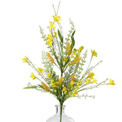 24" Fabric Flower, Leaf, Berry Spray: Yellow