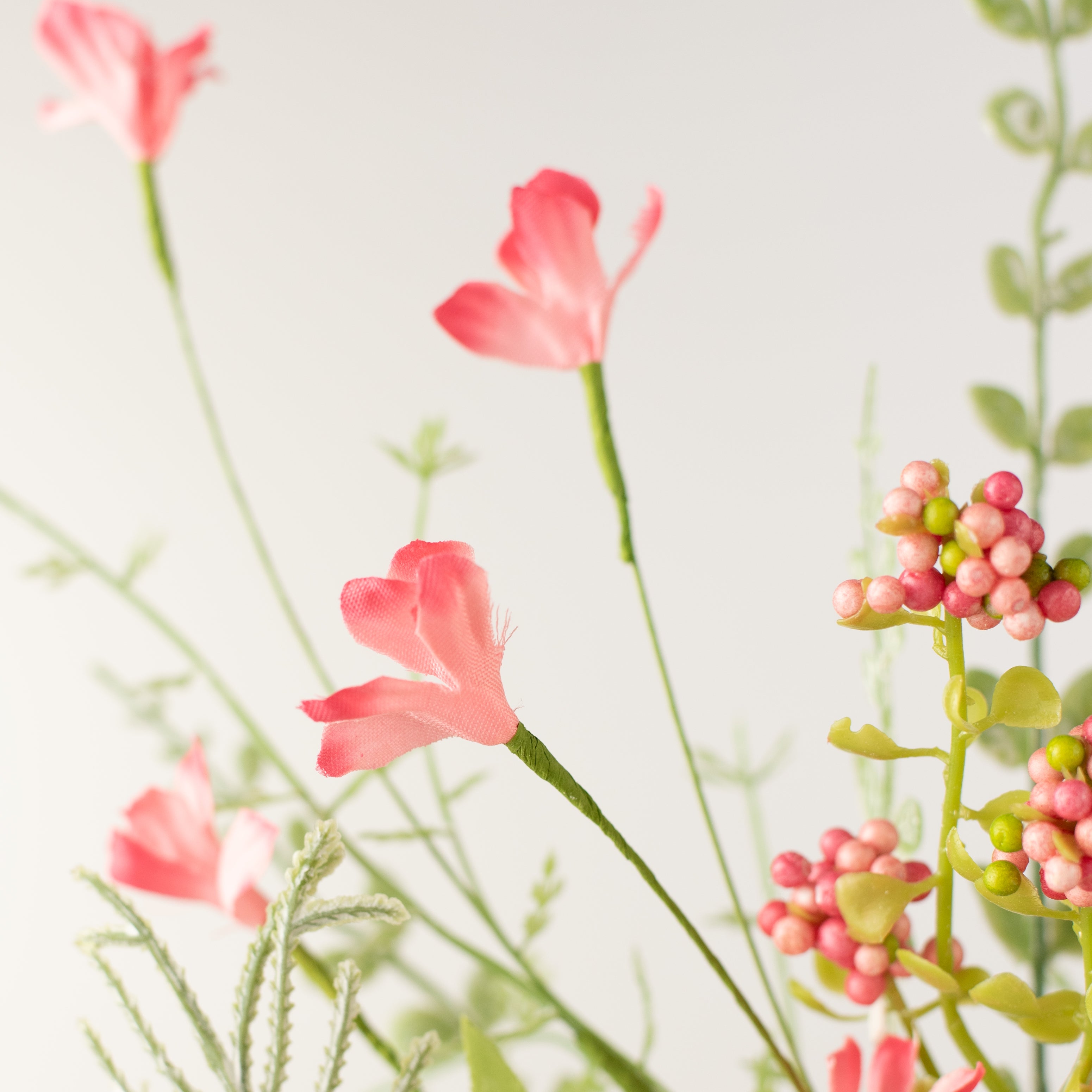 24" Fabric Flower, Leaf, Berry Spray: Pink