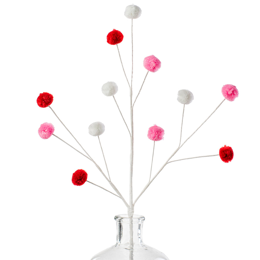 23" 3-Color Pom Pom Spray: Red, White, Light Pink