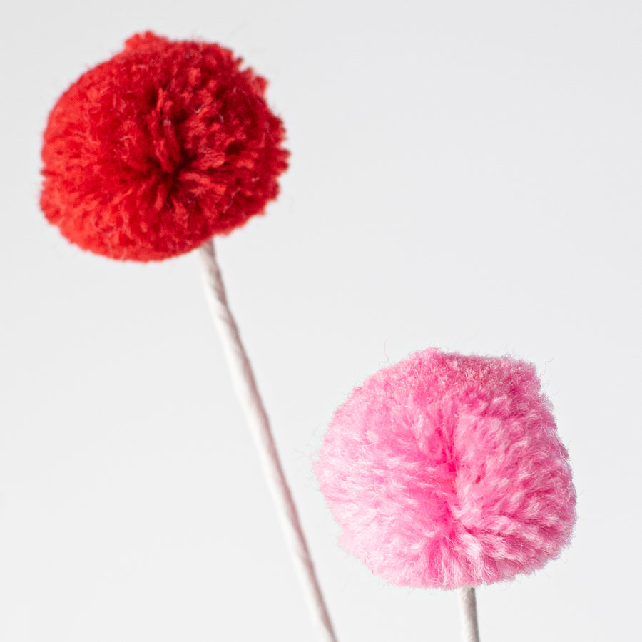 23" 3-Color Pom Pom Spray: Red, White, Light Pink