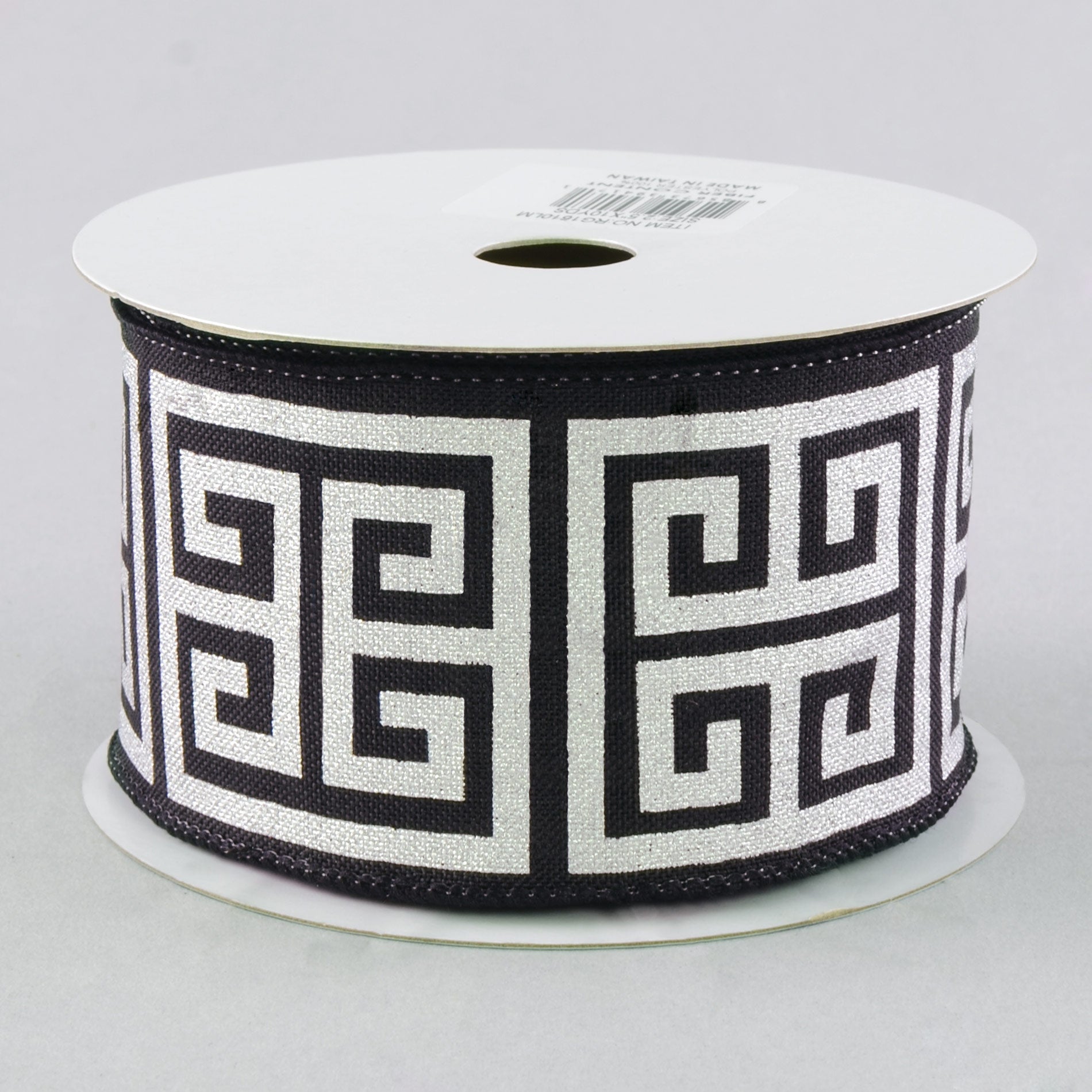 2.5" Greek Key Canvas Ribbon: Black & Silver (10 Yards)
