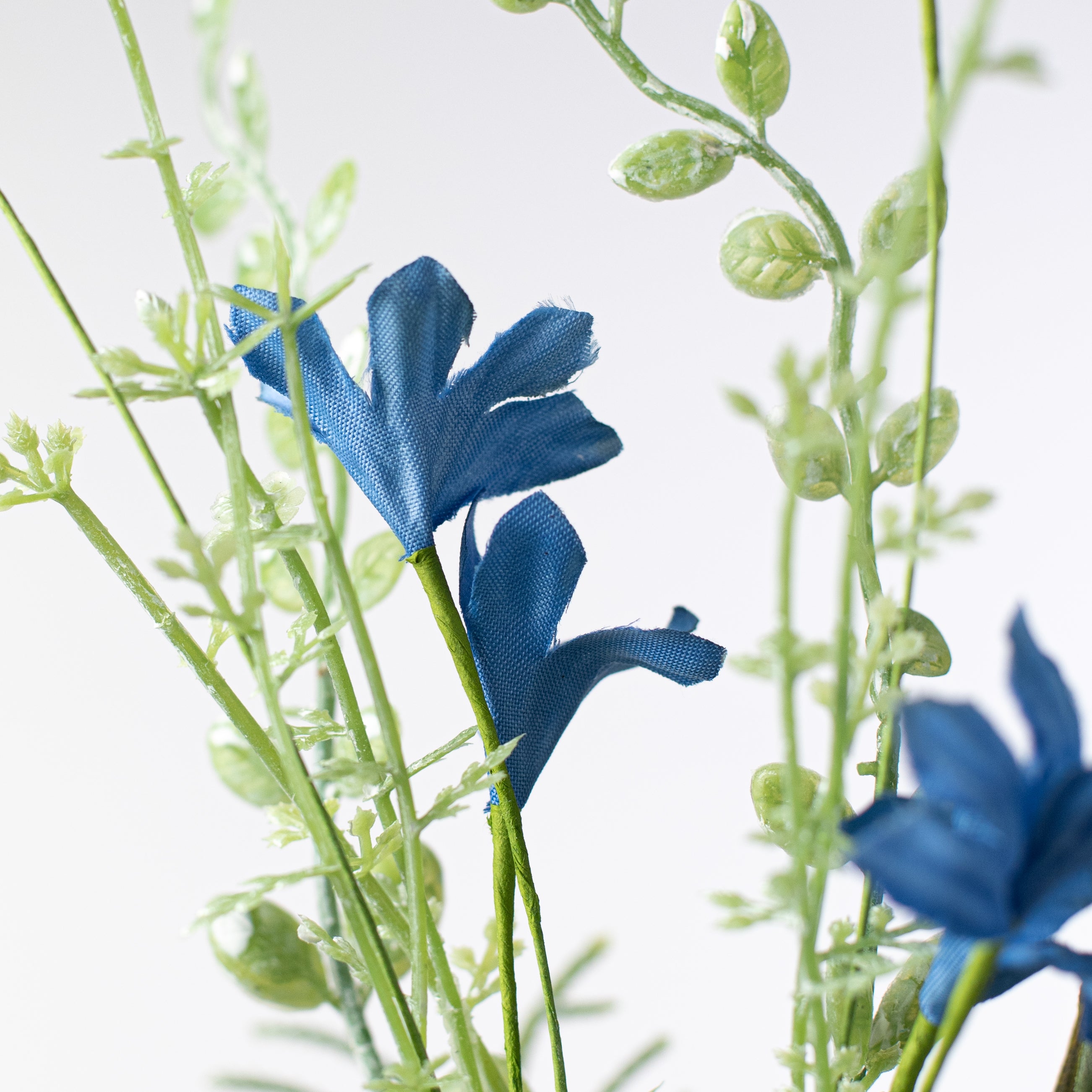 24" Fabric Flower, Leaf, Berry Spray: Two-Tone Blue