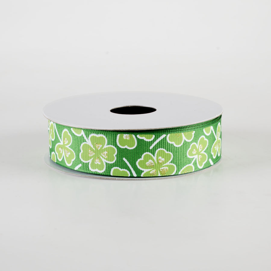 7/8" Shamrocks Ribbon: Emerald & Lime Green (10 Yards)