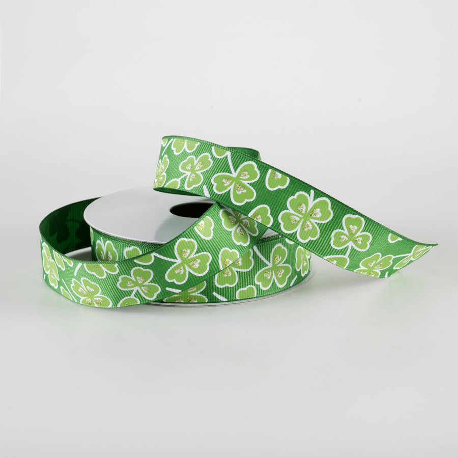 7/8" Shamrocks Ribbon: Emerald & Lime Green (10 Yards)