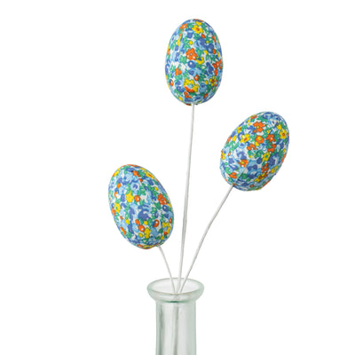 12" Flower Pattern Easter Egg Pick: Blue & Orange